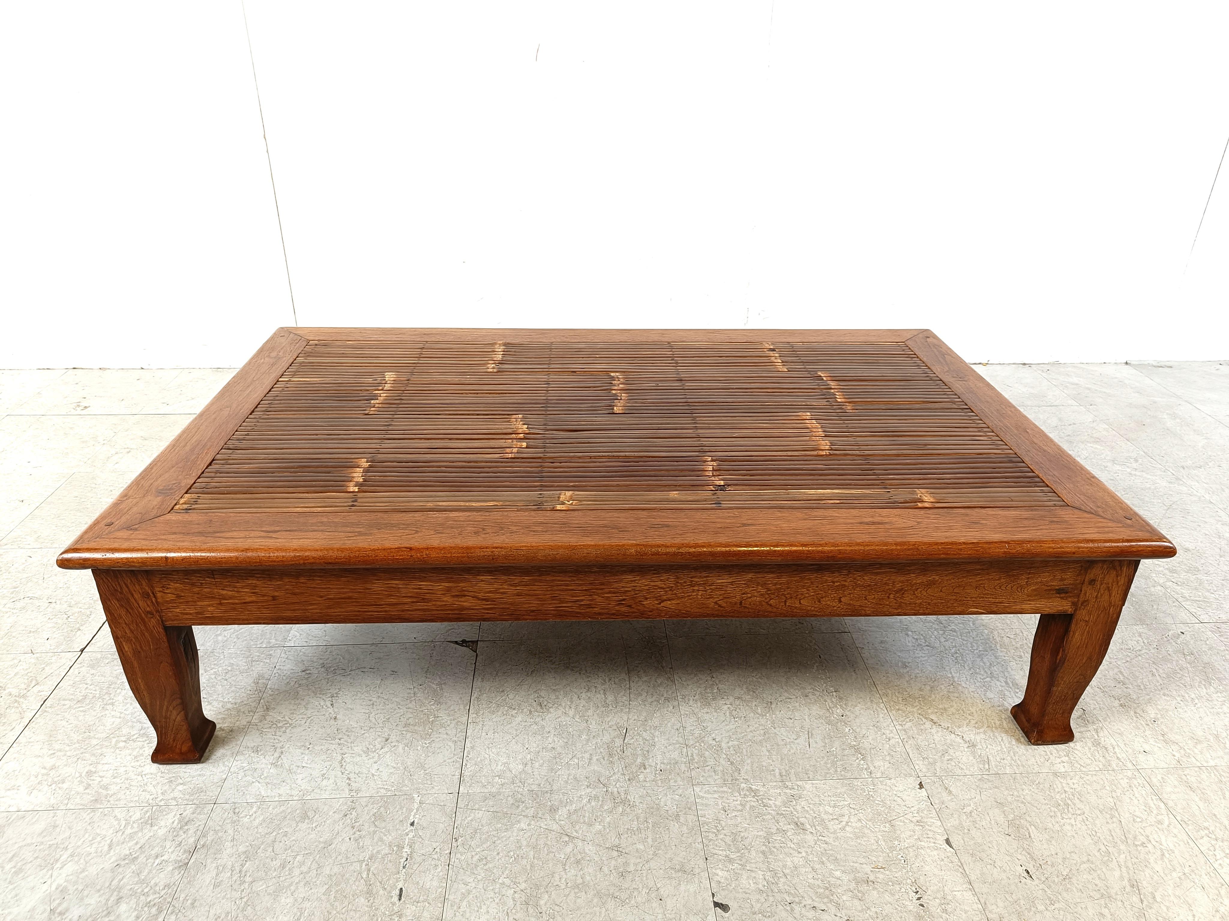 Bohemian Vintage wooden and bamboo coffee table, 1980s 