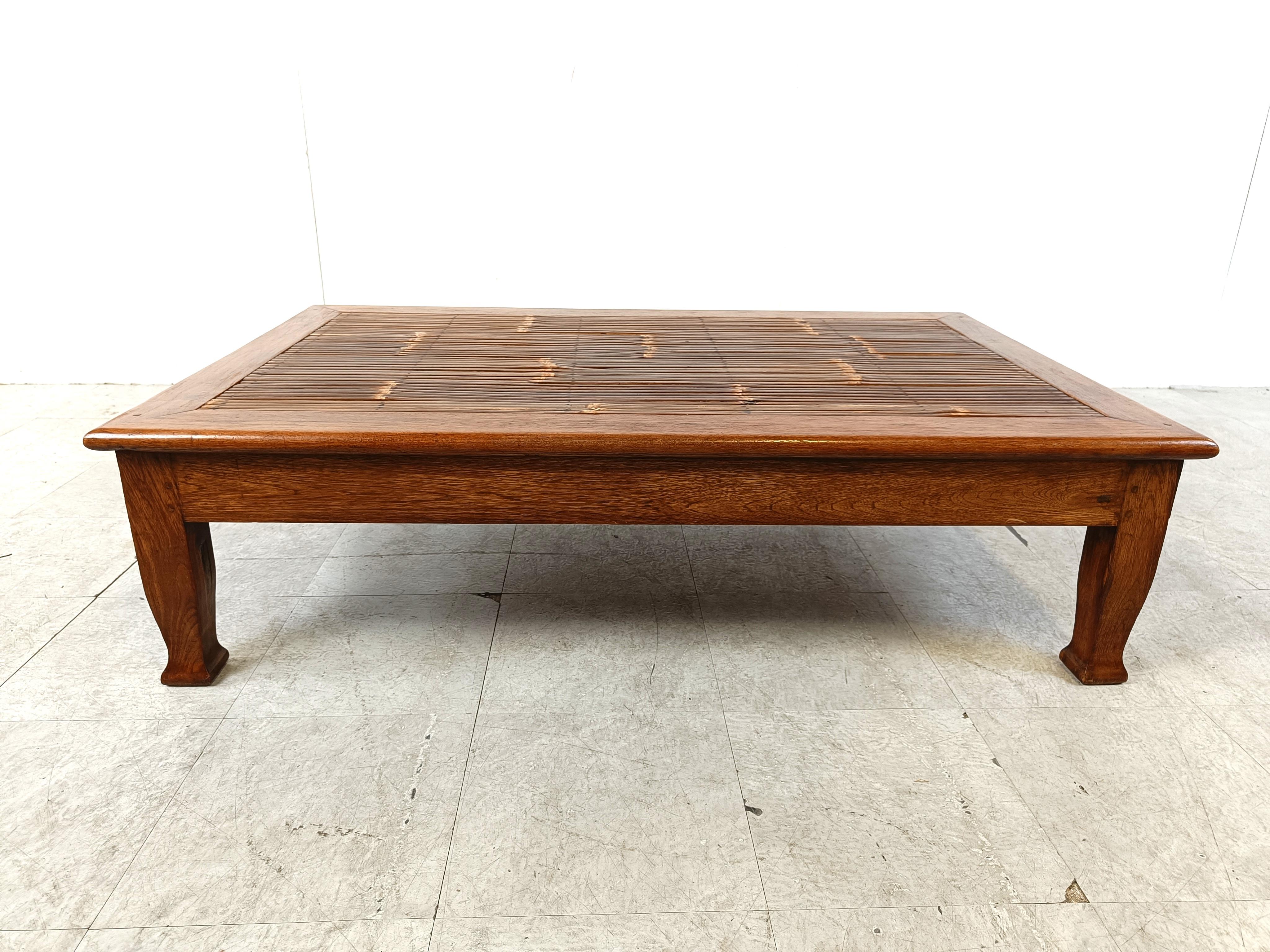 Belgian Vintage wooden and bamboo coffee table, 1980s 