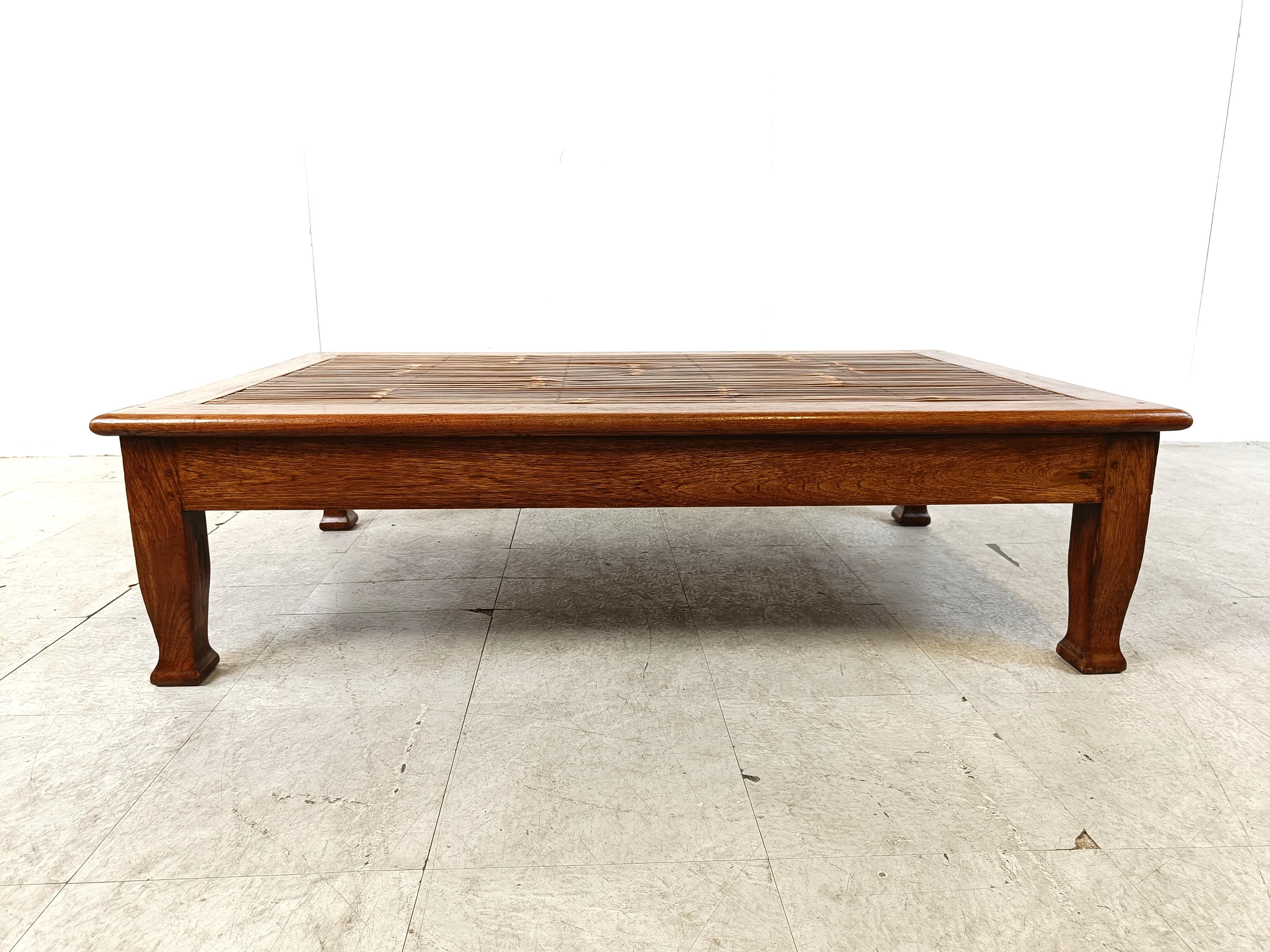 Vintage wooden and bamboo coffee table, 1980s  In Good Condition In HEVERLEE, BE