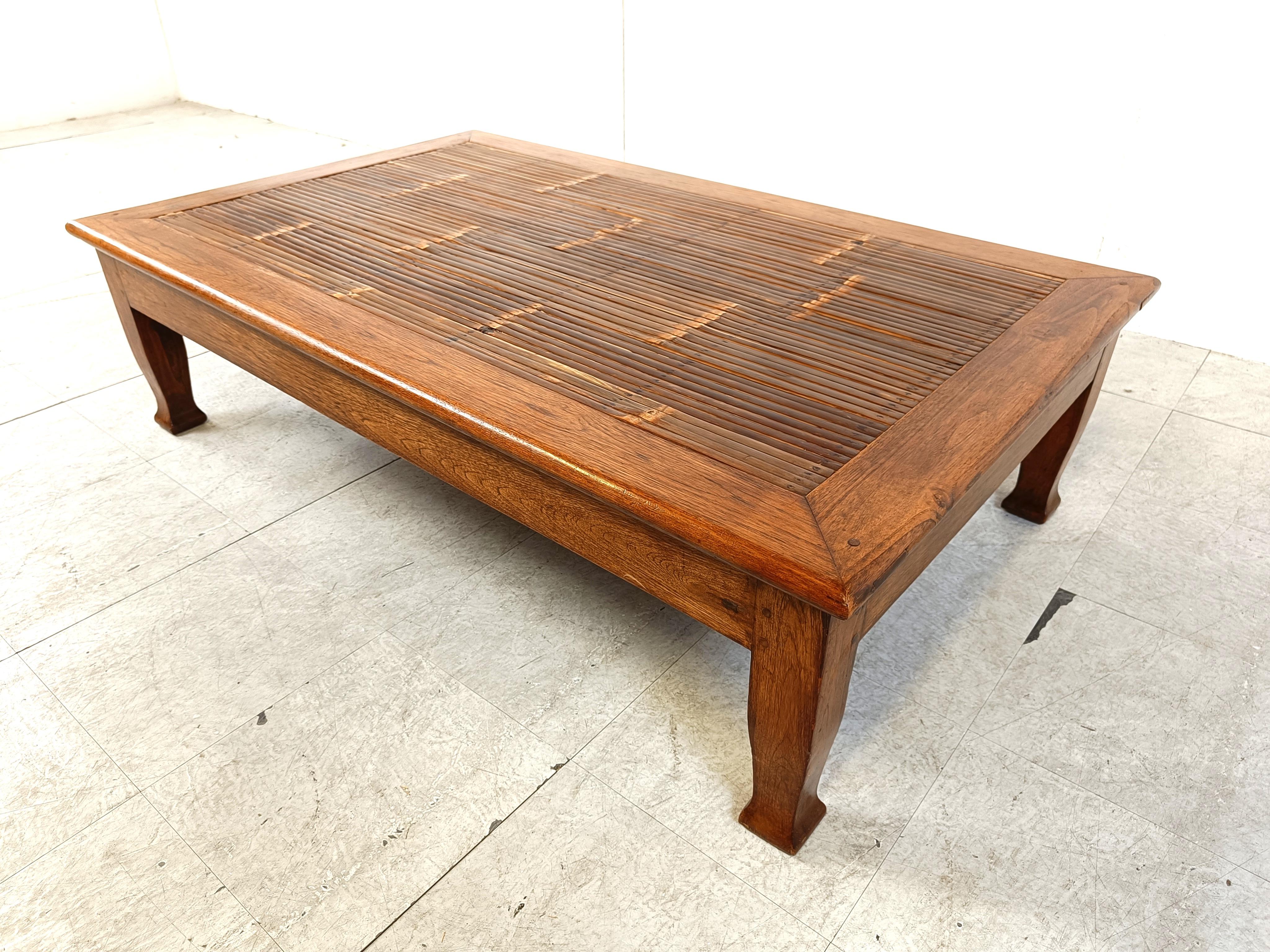 Bamboo Vintage wooden and bamboo coffee table, 1980s 