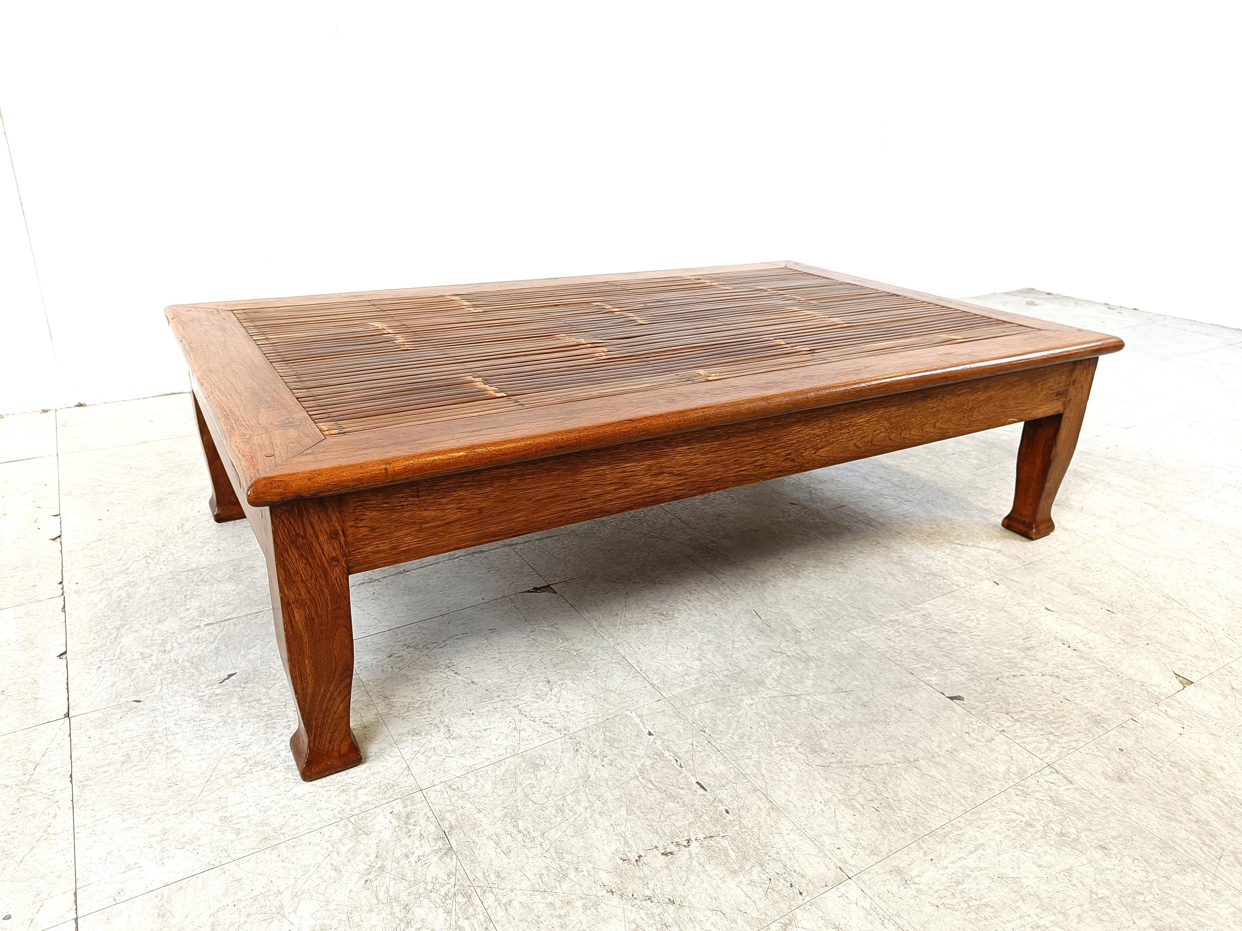 Vintage wooden and bamboo coffee table, 1980s  1