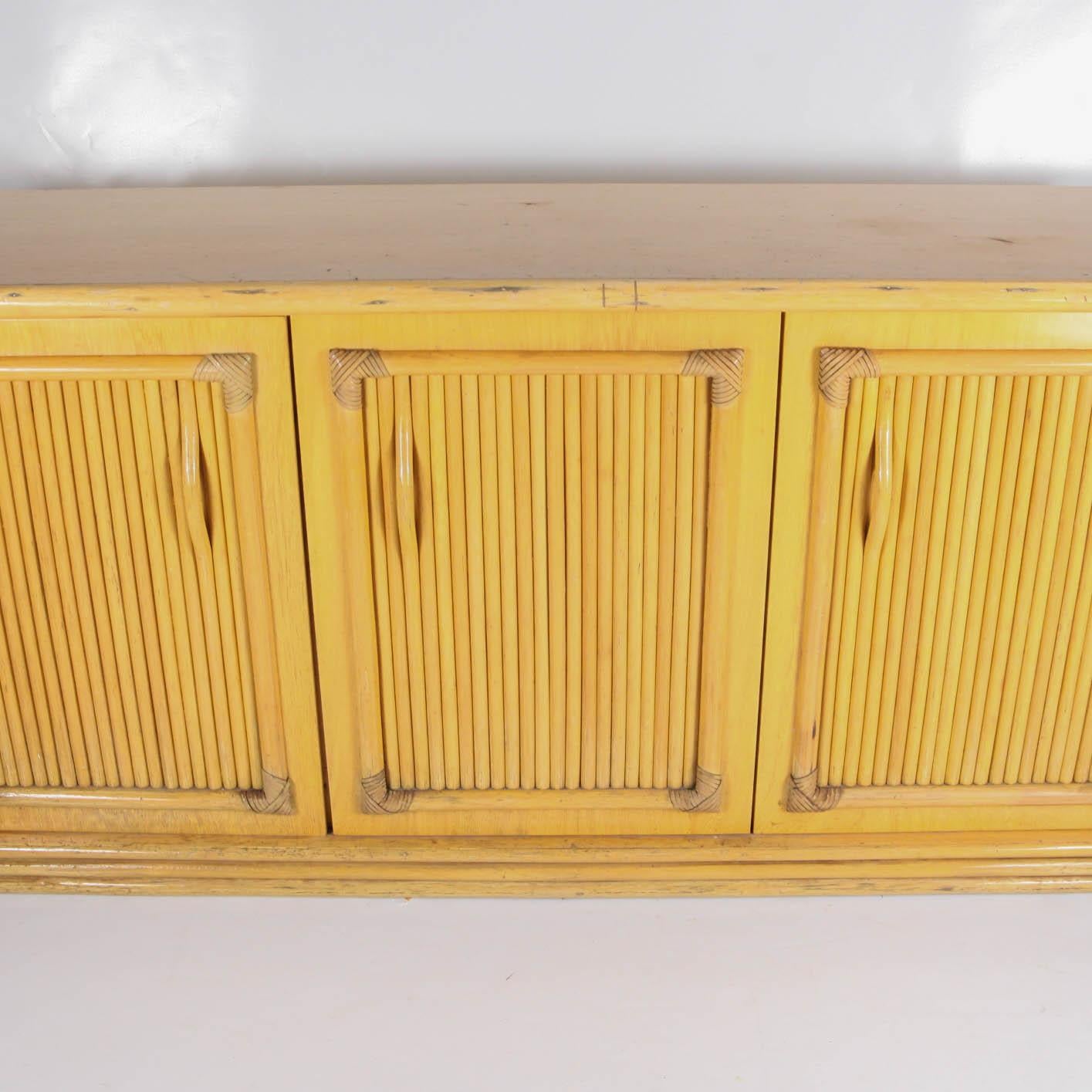 European Vintage Wooden and Rattan Credenza For Sale