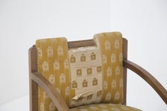 Vintage Wooden Armchairs in Fabric and Brass