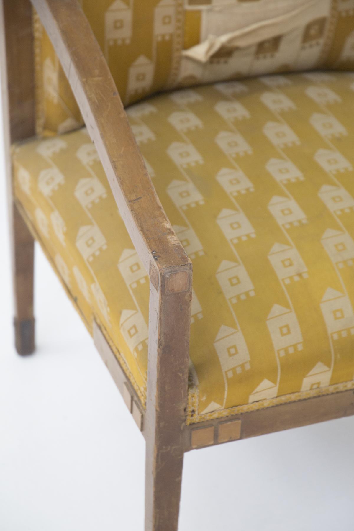 Mid-Century Modern Fauteuils en bois vintage en tissu et laiton en vente