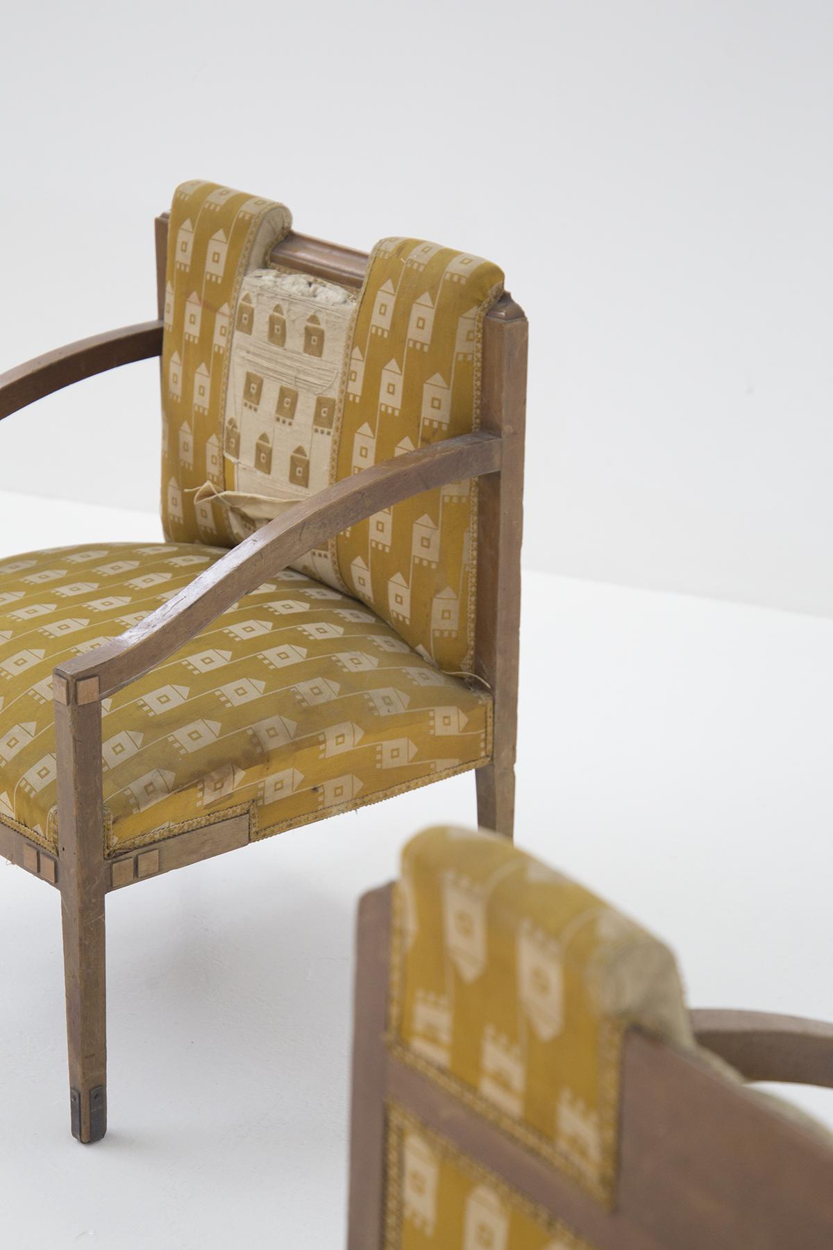 Fauteuils en bois vintage en tissu et laiton Bon état - En vente à Milano, IT