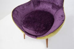 Vintage Wooden Armchairs in Purple and Green Velvet