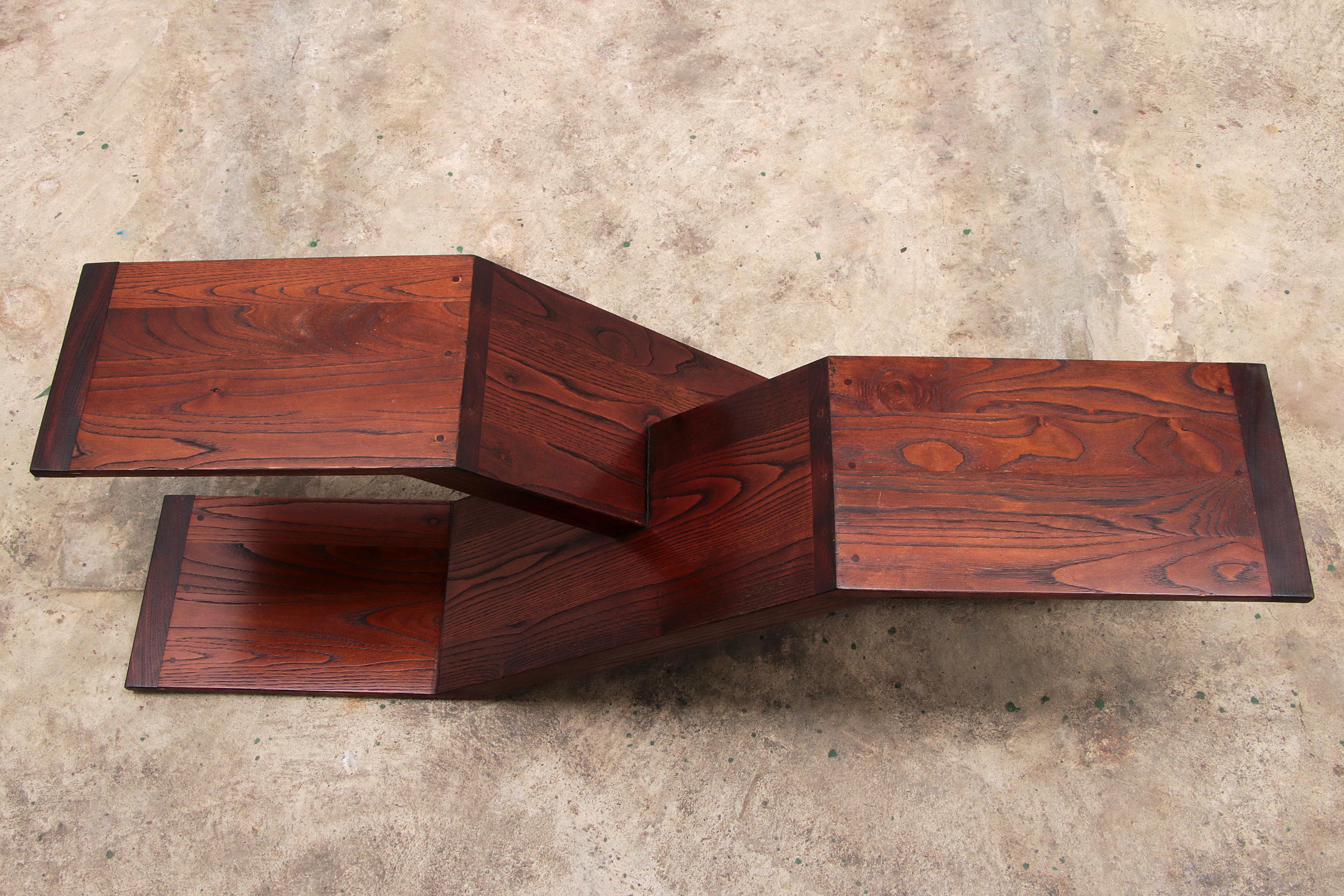 Vintage Wooden asymmetrical coffee table Model X from the 1970s, Italy For Sale 4