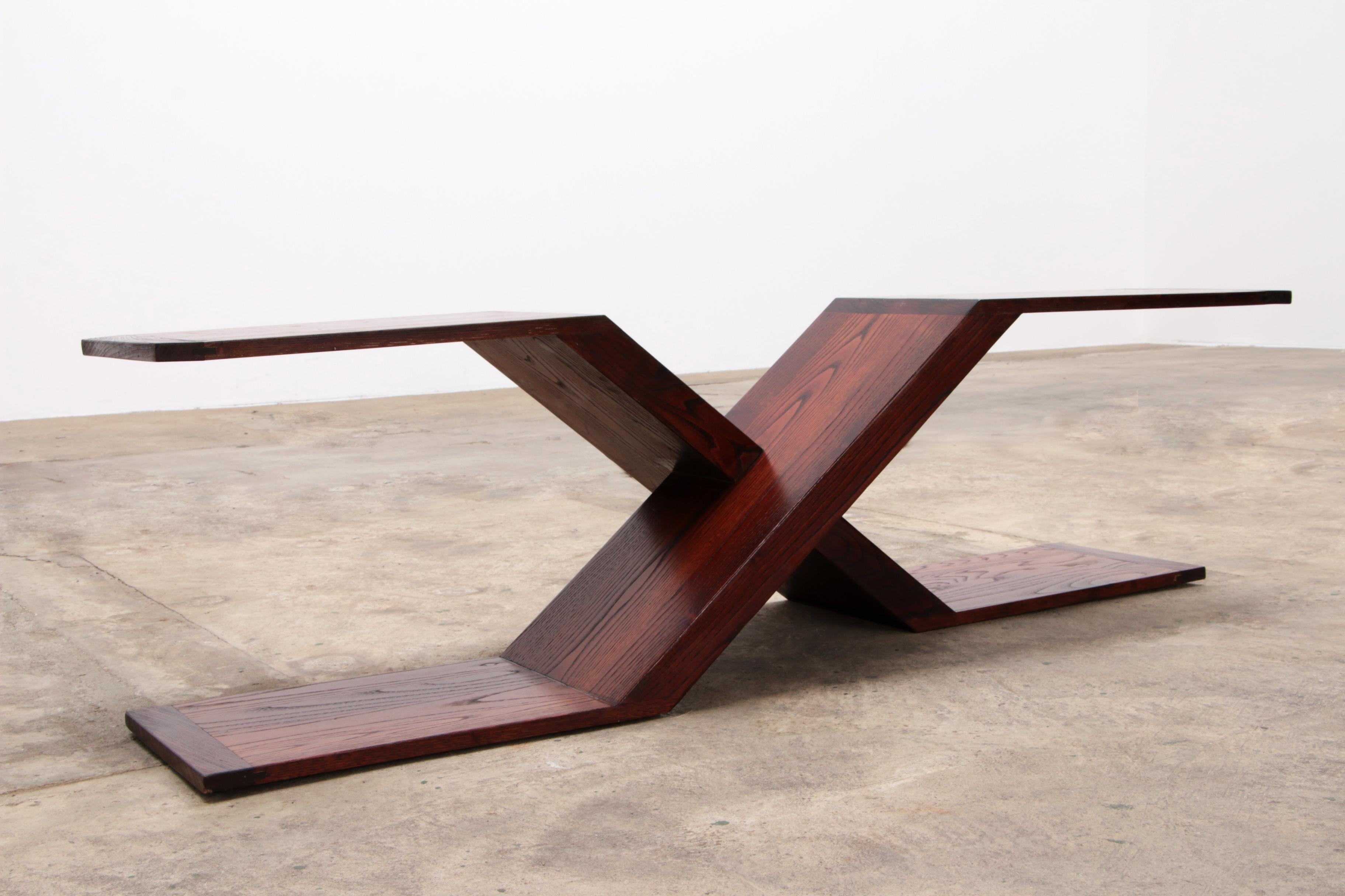 Vintage Wooden asymmetrical coffee table Model X from the 1970s, Italy For Sale 5