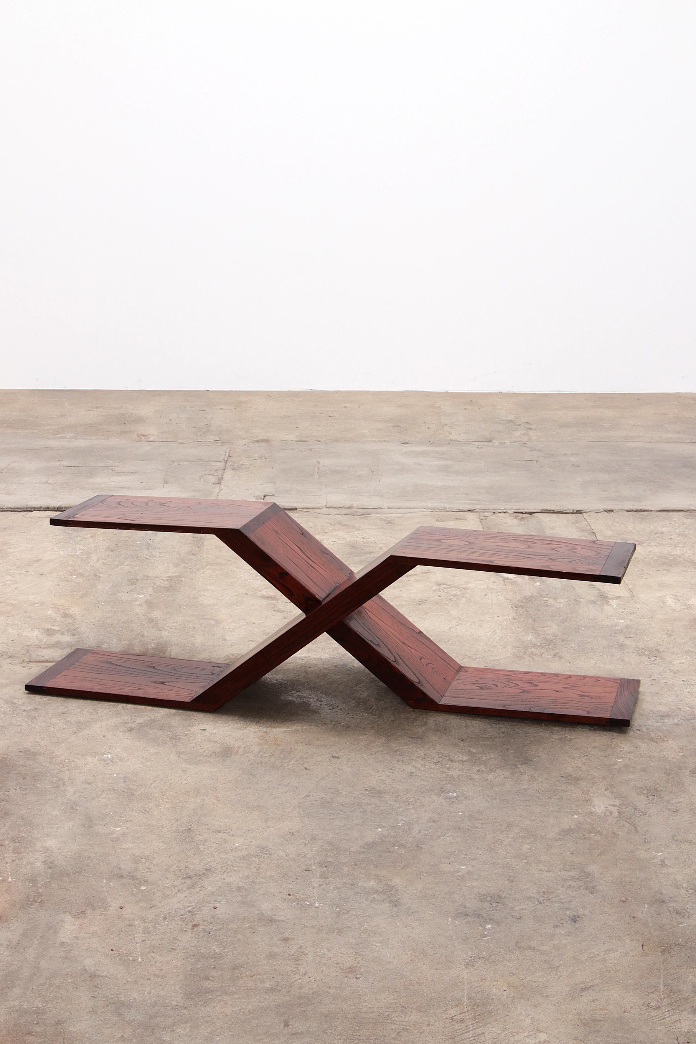 Mid-Century Modern Vintage Wooden asymmetrical coffee table Model X from the 1970s, Italy For Sale