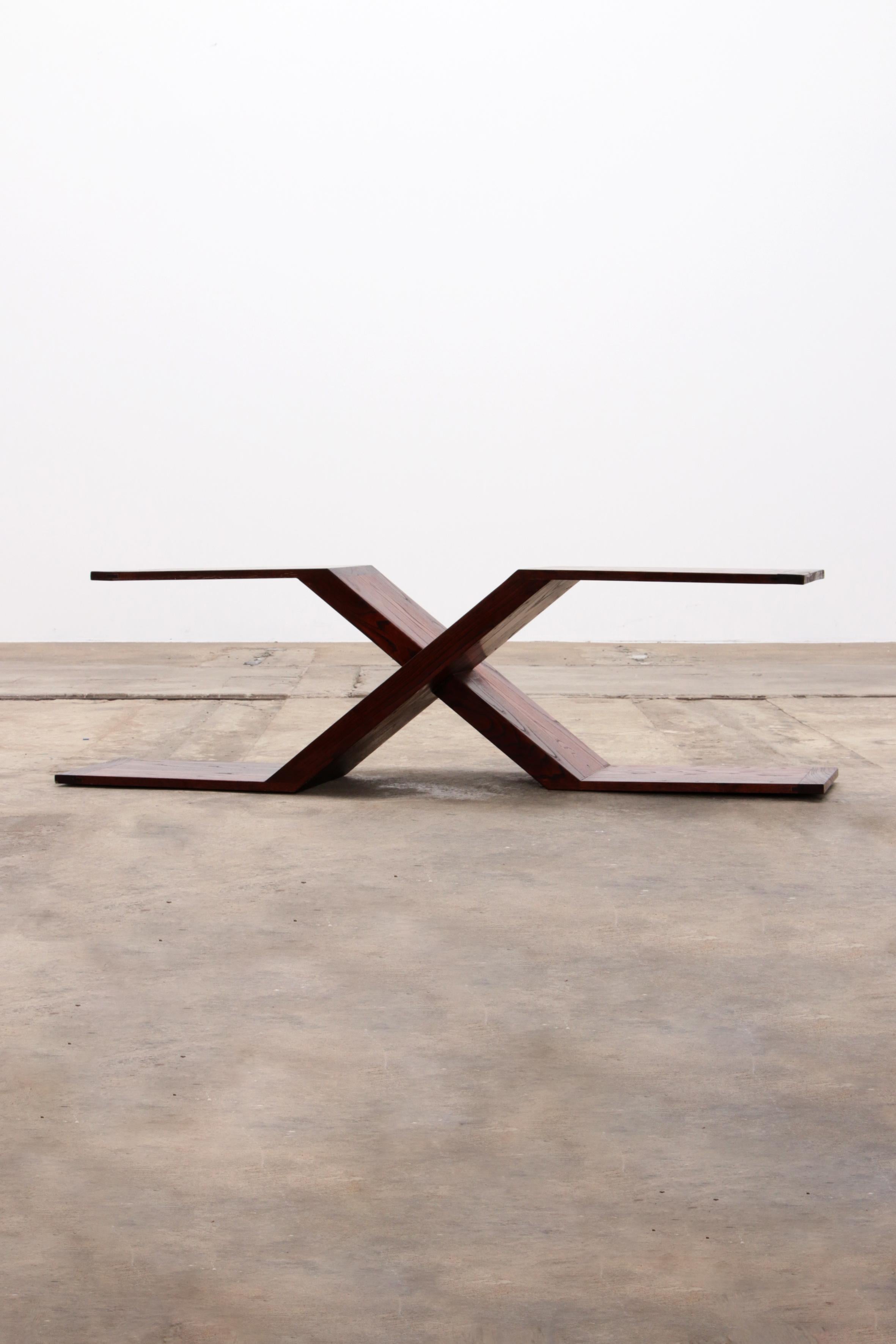 Italian Vintage Wooden asymmetrical coffee table Model X from the 1970s, Italy For Sale