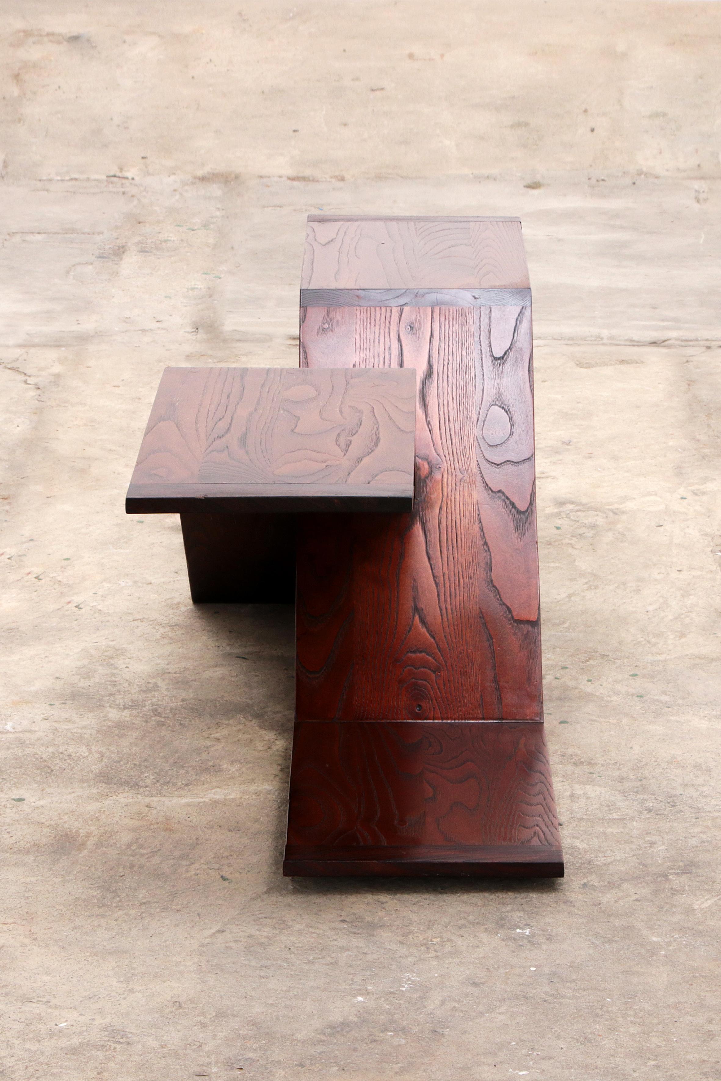 Vintage Wooden asymmetrical coffee table Model X from the 1970s, Italy For Sale 1