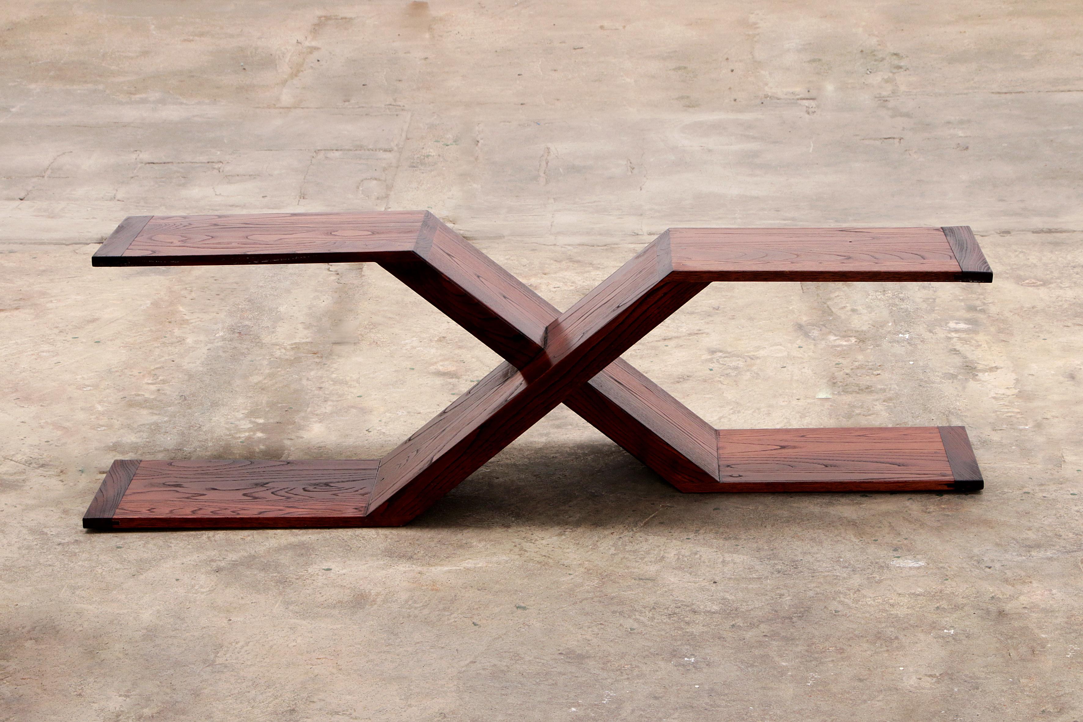 Vintage Wooden asymmetrical coffee table Model X from the 1970s, Italy For Sale 2