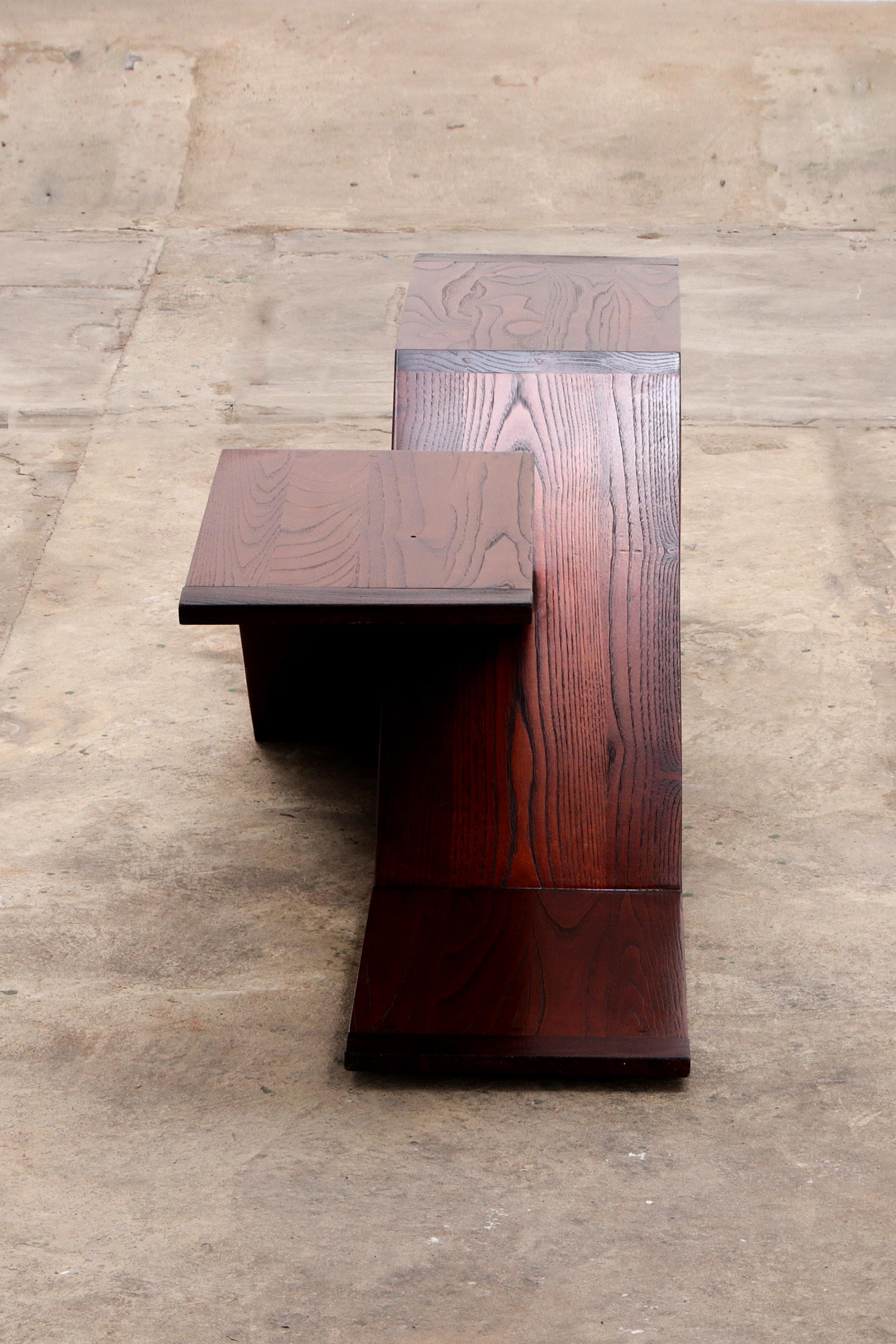 Vintage Wooden asymmetrical coffee table Model X from the 1970s, Italy For Sale 3