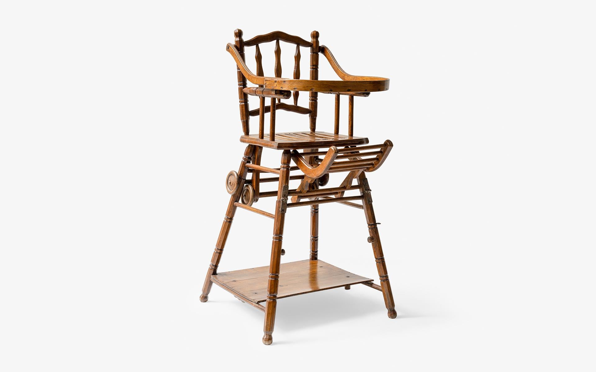 Vintage Wooden Baby's High Convertible Chair For Sale 5