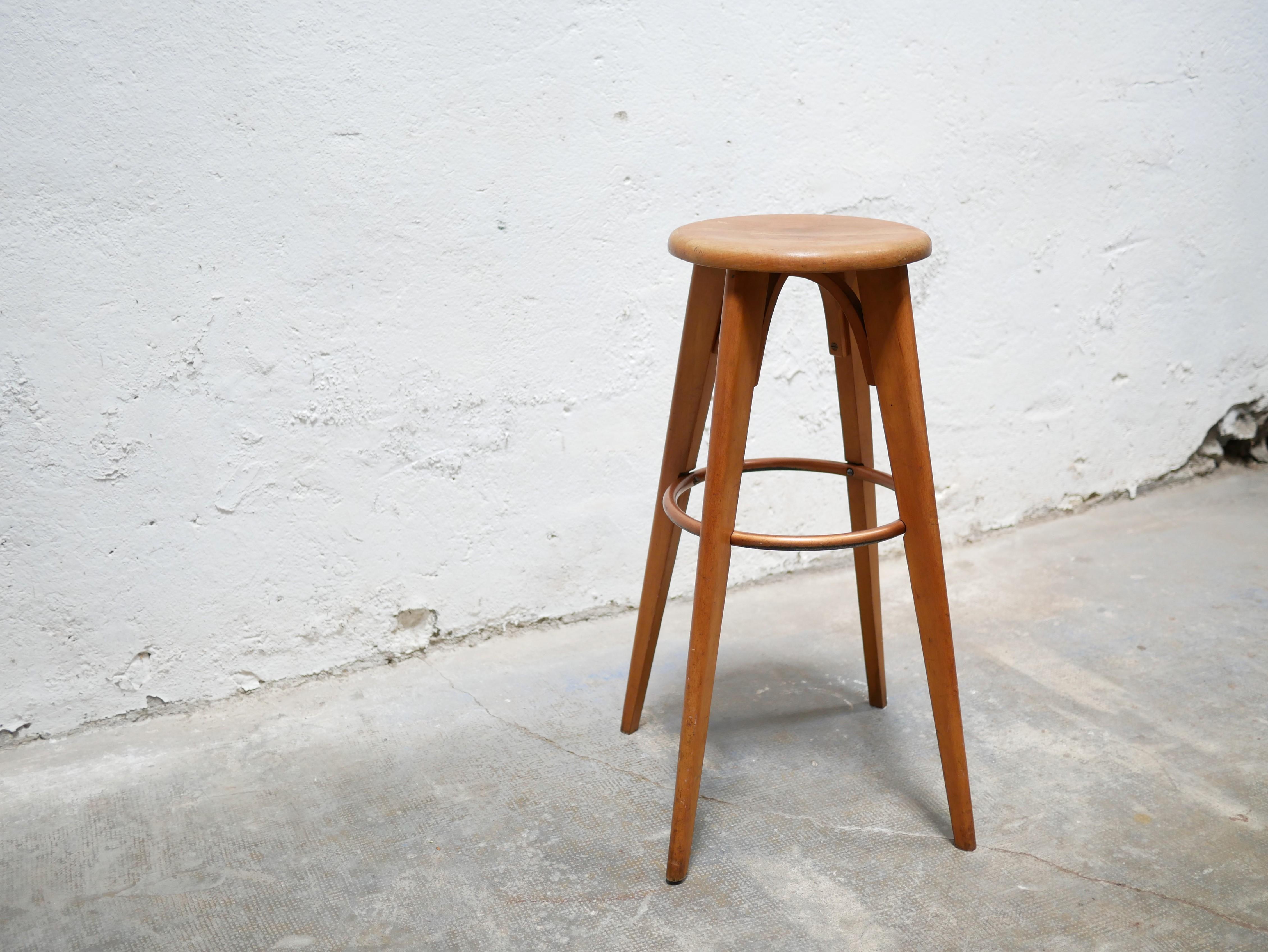 Vintage-Barhocker aus Holz von Stella editions, Frankreich (Metall) im Angebot
