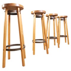 Vintage wooden bar stools, 1960s - set of 4