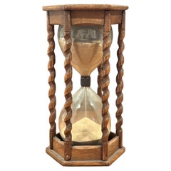 Vintage Wooden Barley-Twist Hourglass with Hand-Blown Glass