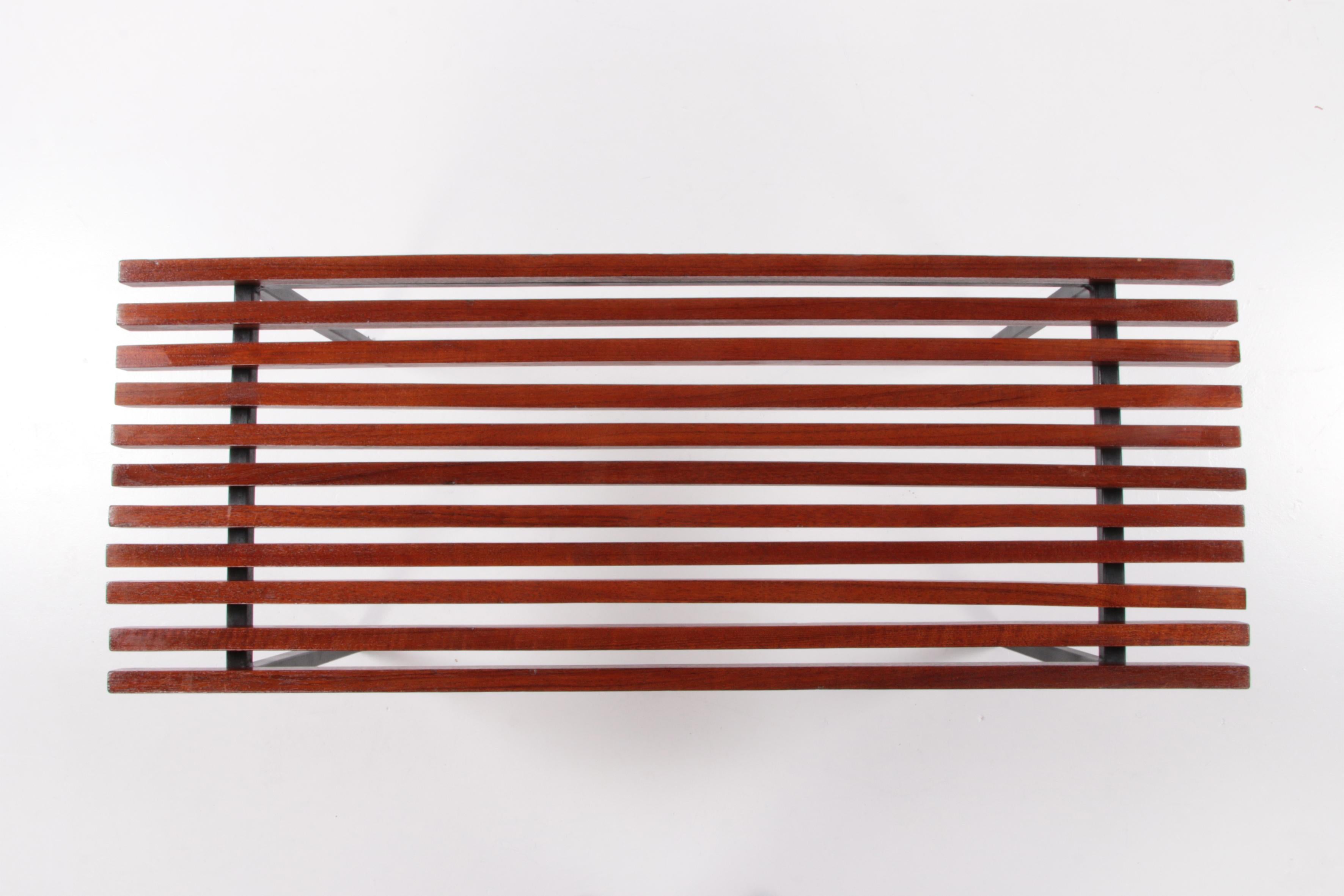 Metal Vintage Wooden Bench in the Style of Charlotte Perriand, 1960s