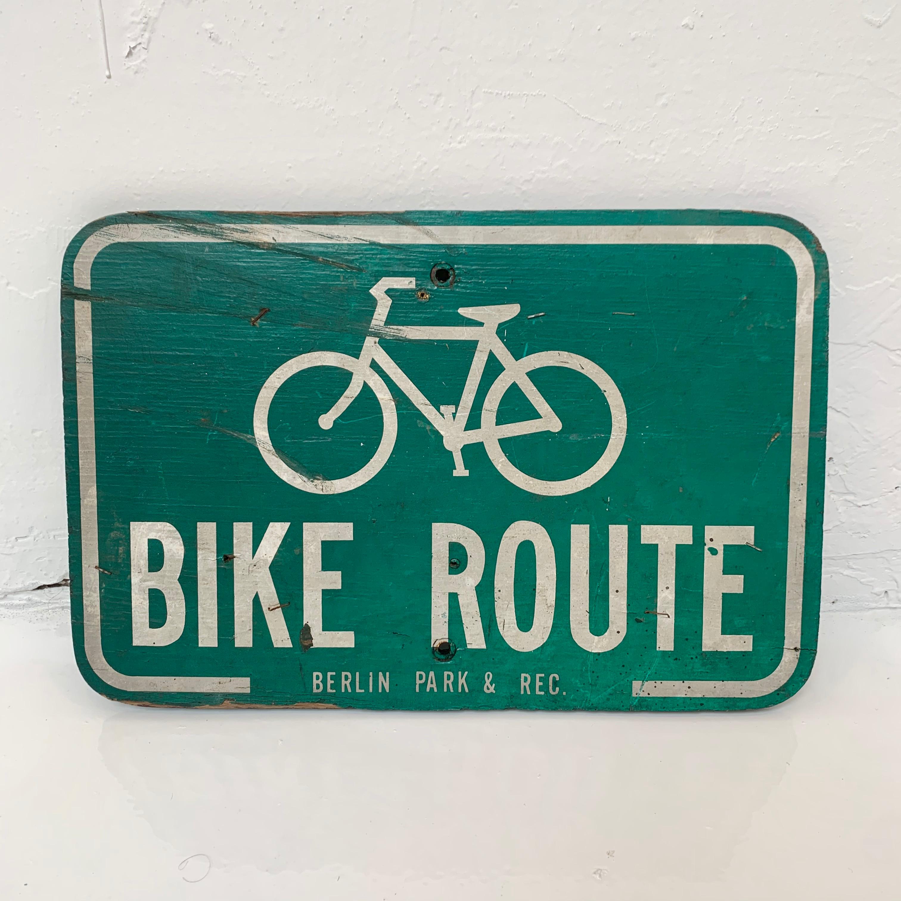 American Vintage Wooden Bike Route Sign For Sale