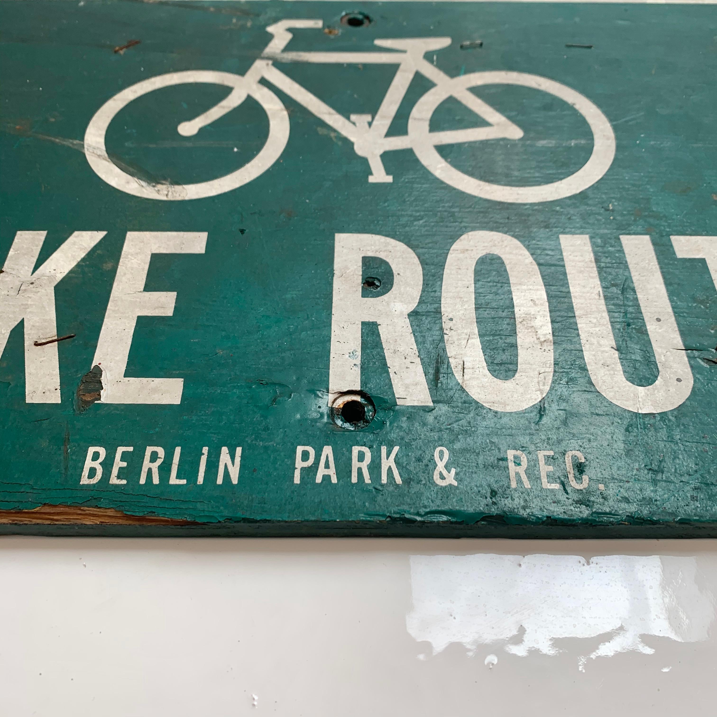 Mid-20th Century Vintage Wooden Bike Route Sign For Sale