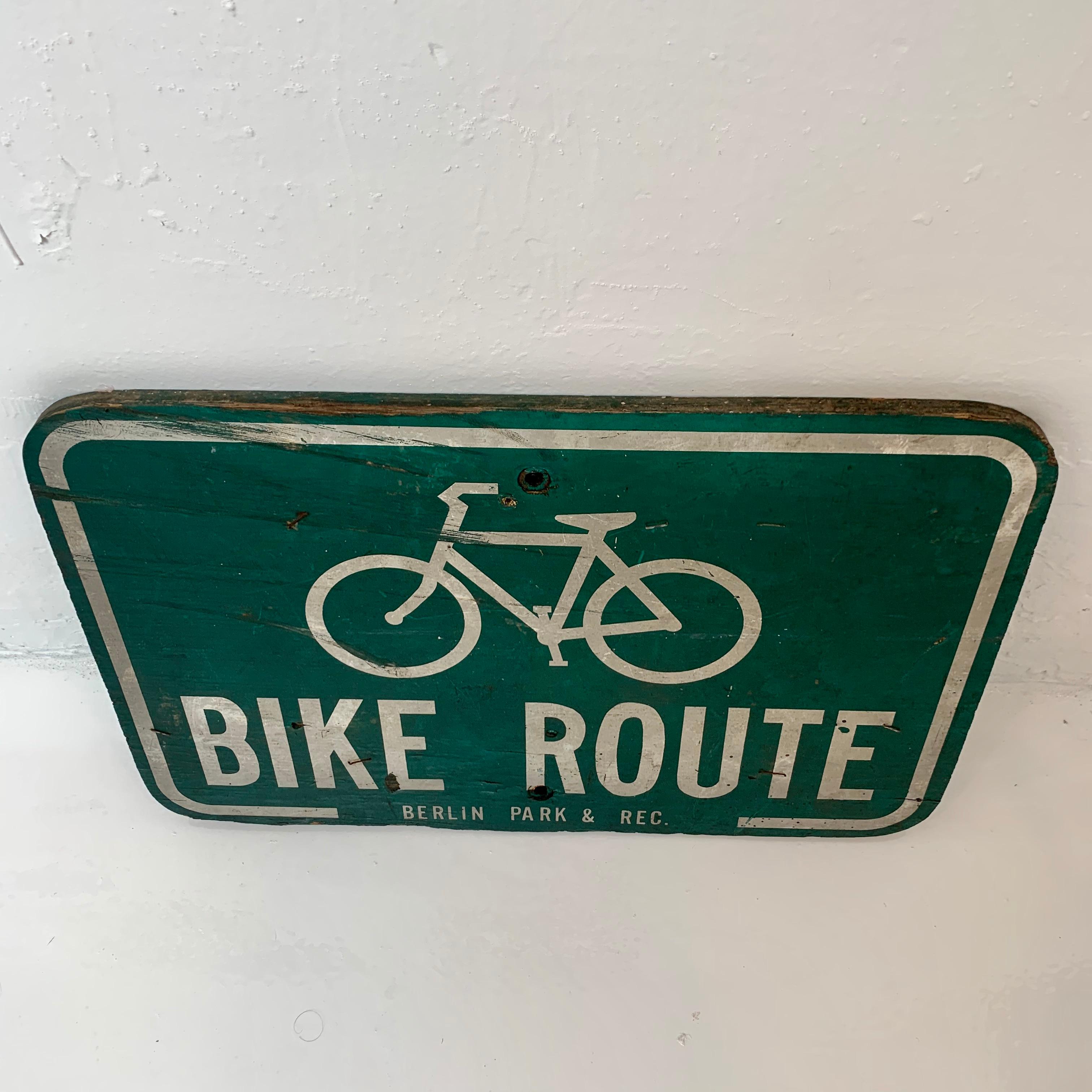 Vintage Wooden Bike Route Sign For Sale 1