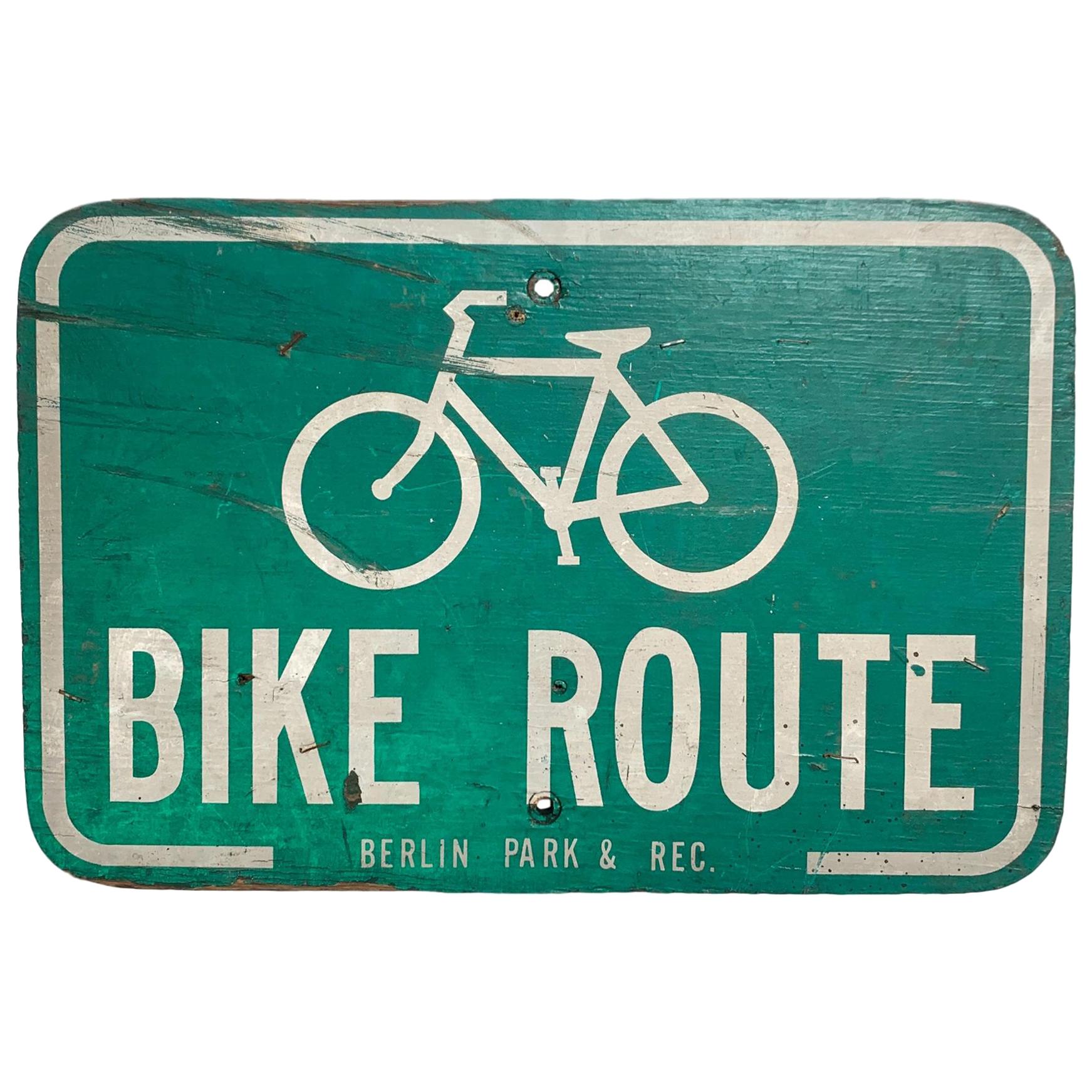 Vintage Wooden Bike Route Sign For Sale