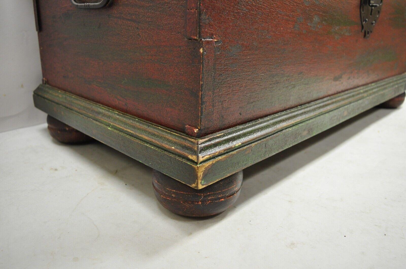 Vintage Wooden Blanket Chest Trunk French Country Style Red Green Paint 2