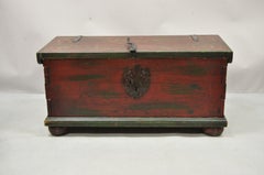 Vintage Wooden Blanket Chest Trunk French Country Style Red Green Paint