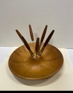 Vintage wooden bowl with 6 fruit knives Carl Auböck