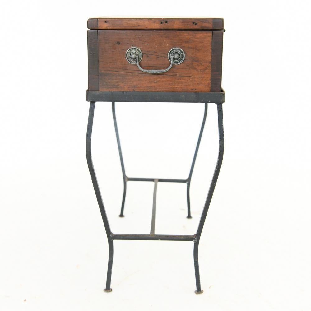 Hand-Crafted Vintage Wooden Box on Iron Stand