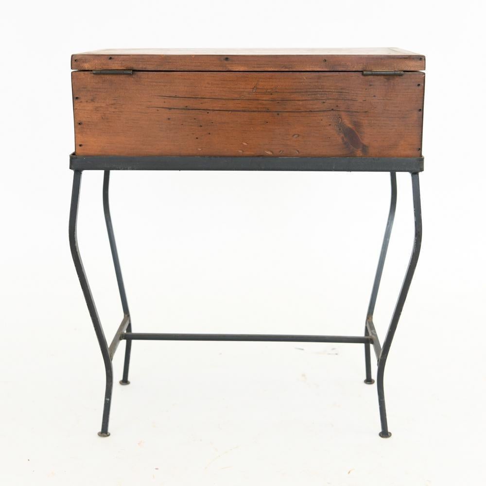 Vintage Wooden Box on Iron Stand In Good Condition In Sheffield, MA