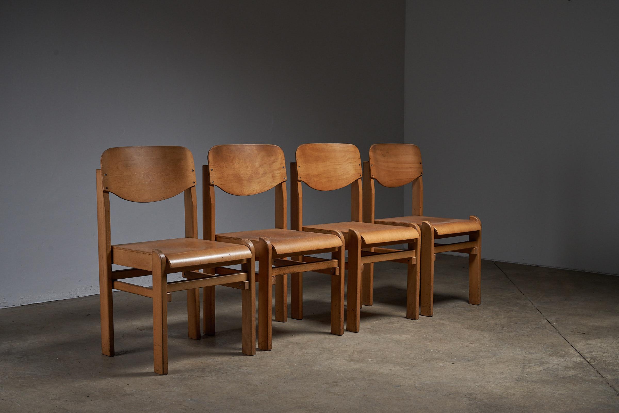 Unknown Vintage Wooden Brutalist Chairs 1970 For Sale