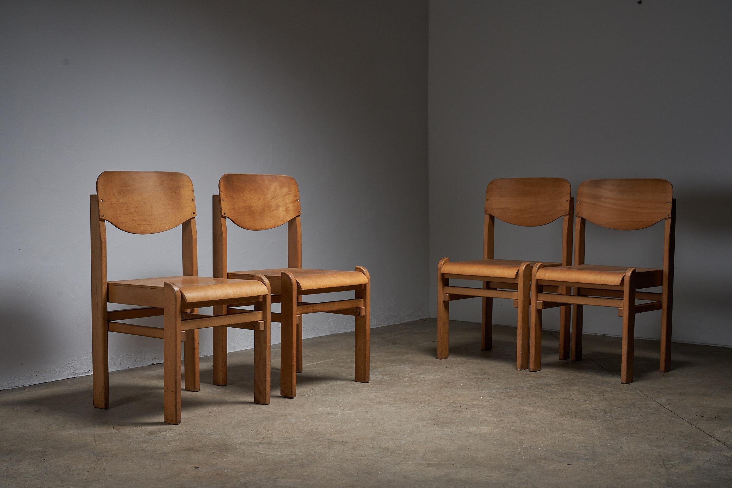 Hand-Crafted Vintage Wooden Brutalist Chairs 1970 For Sale