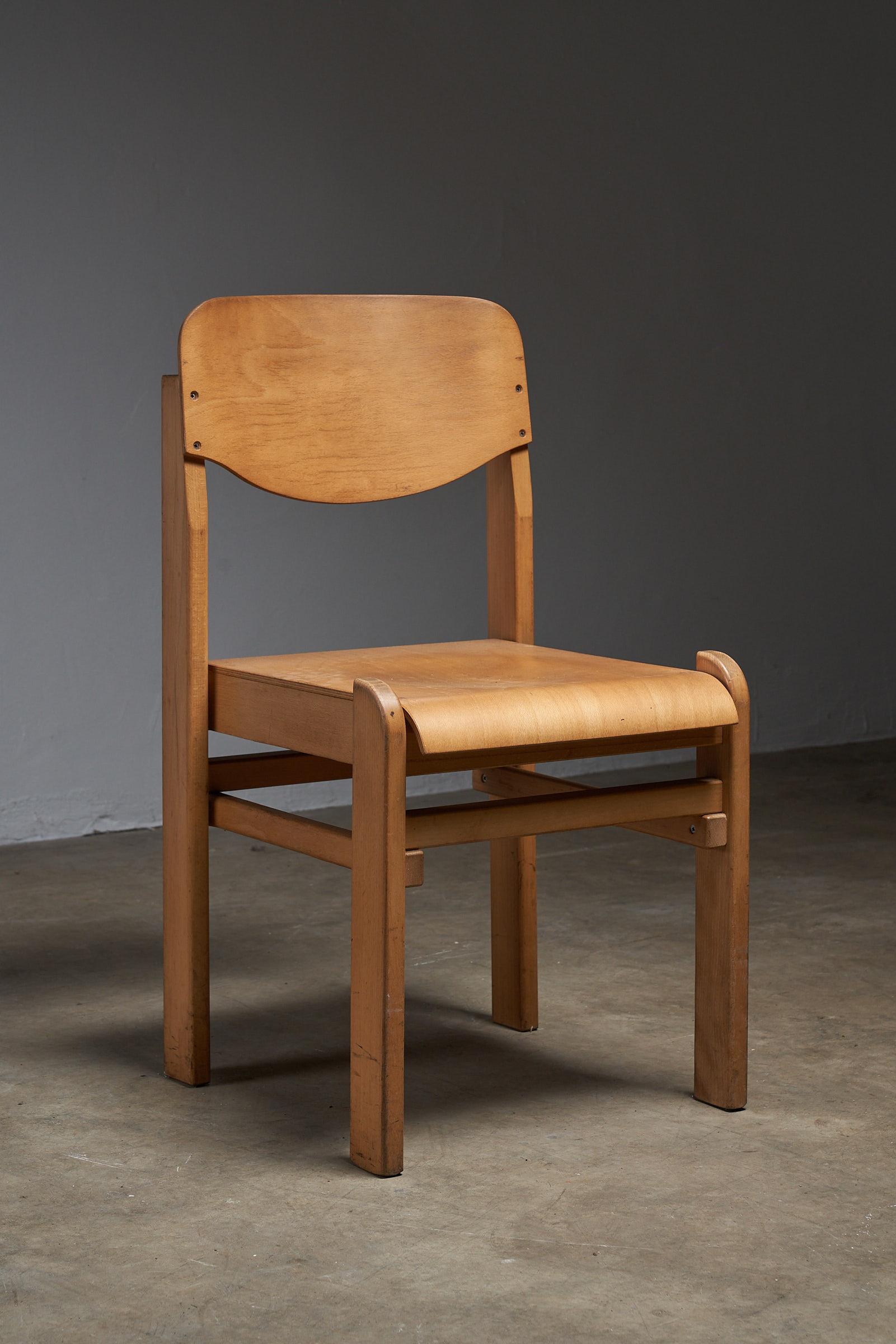Late 20th Century Vintage Wooden Brutalist Chairs 1970 For Sale