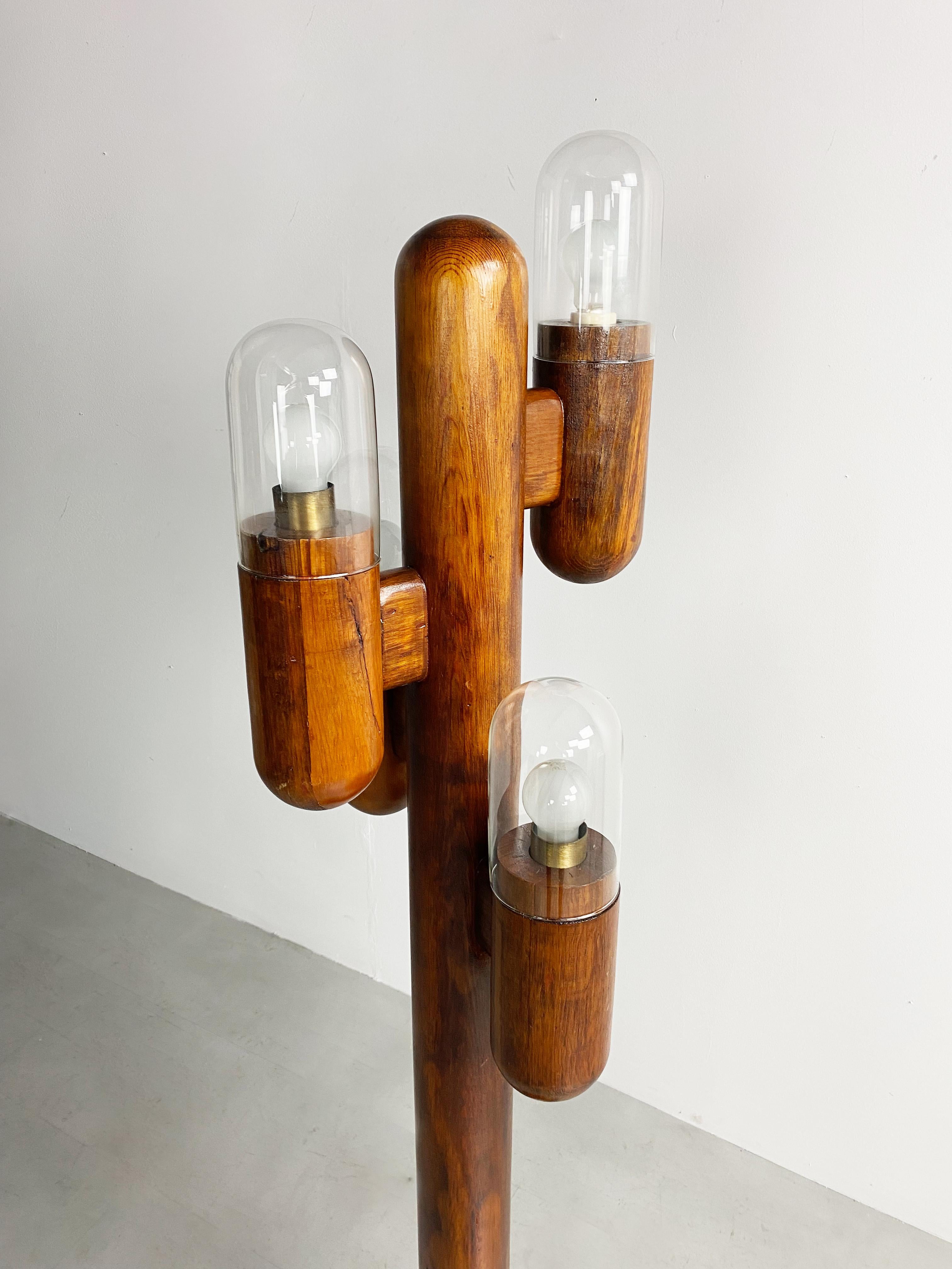 Mid-Century Modern Vintage Wooden Cactus Floor Lamp, c.1970