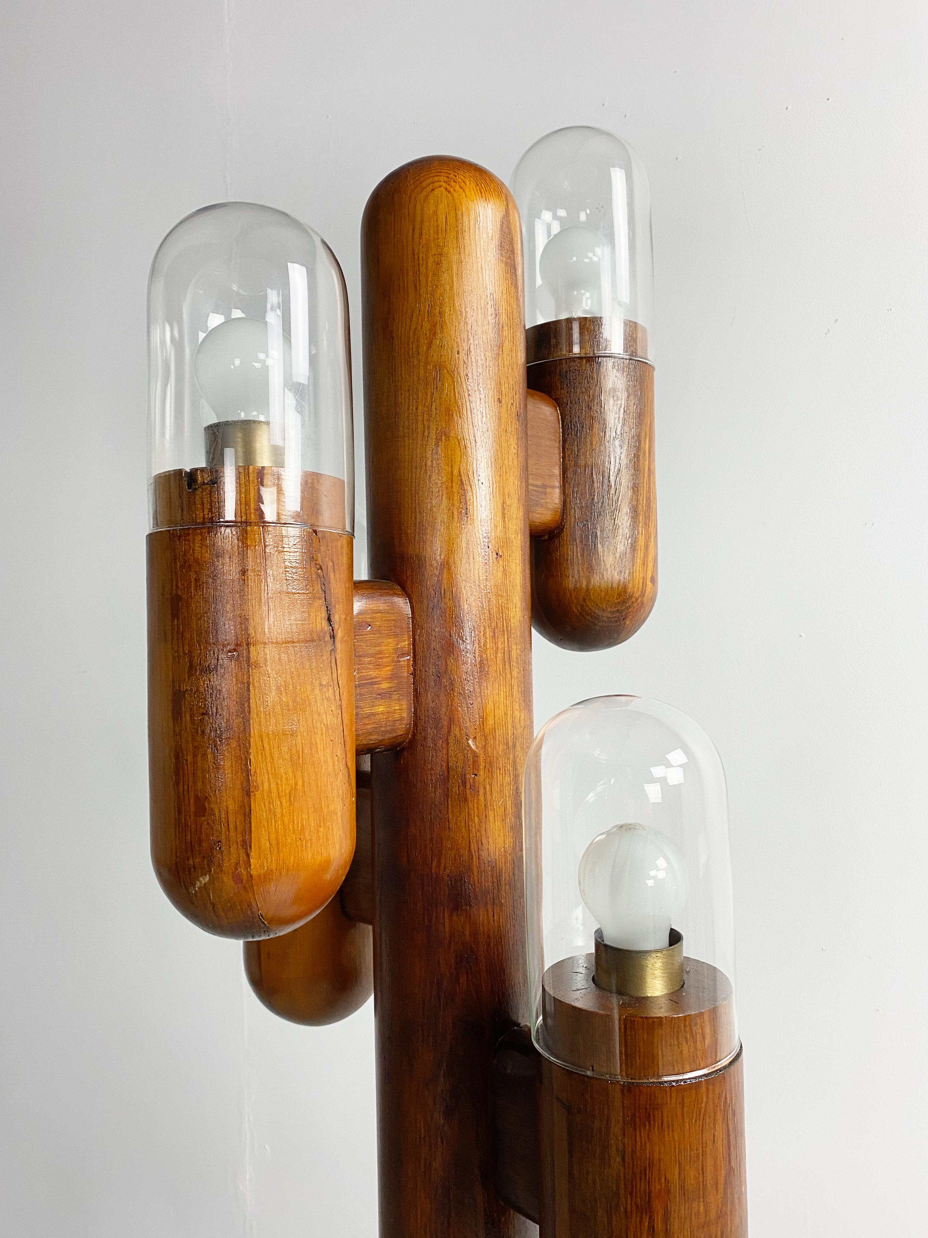 Late 20th Century Vintage Wooden Cactus Floor Lamp, c.1970