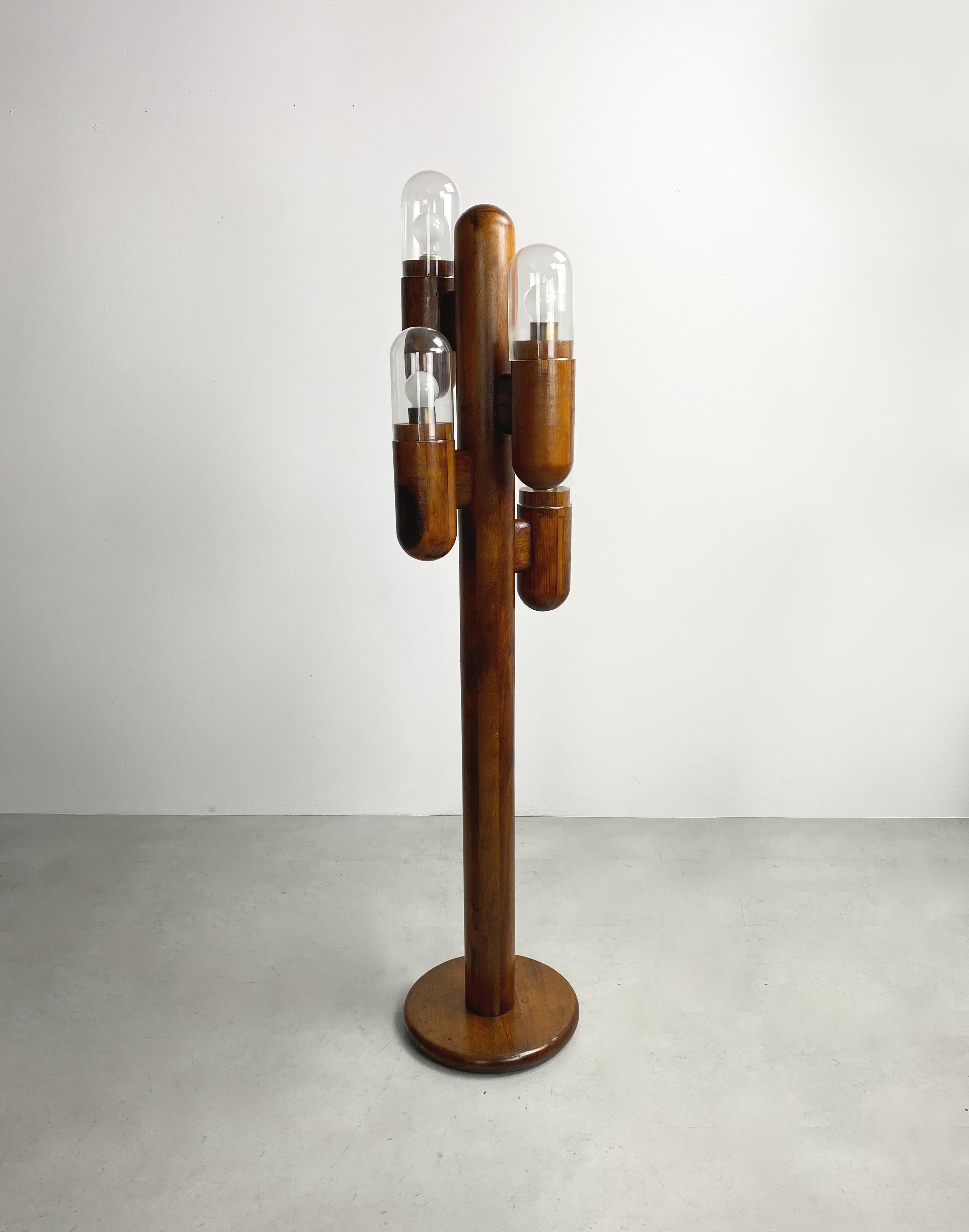 Vintage Wooden Cactus Floor Lamp, c.1970 1