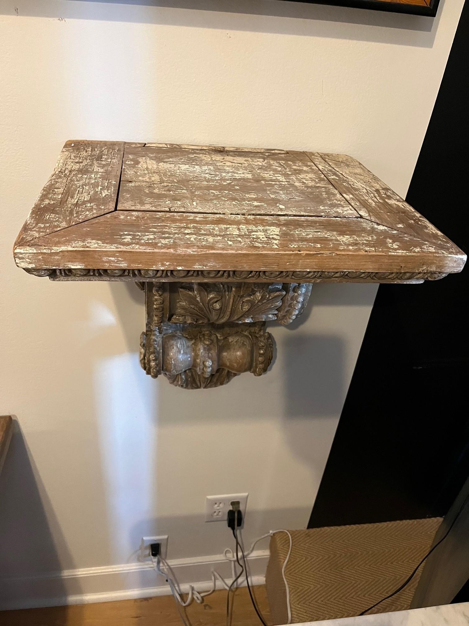 19th Century Wooden Corbel, Wall Bracket Intricately Carved and Detailed with Beads, Acanthus Leaf, and Egg and Dart Detailing