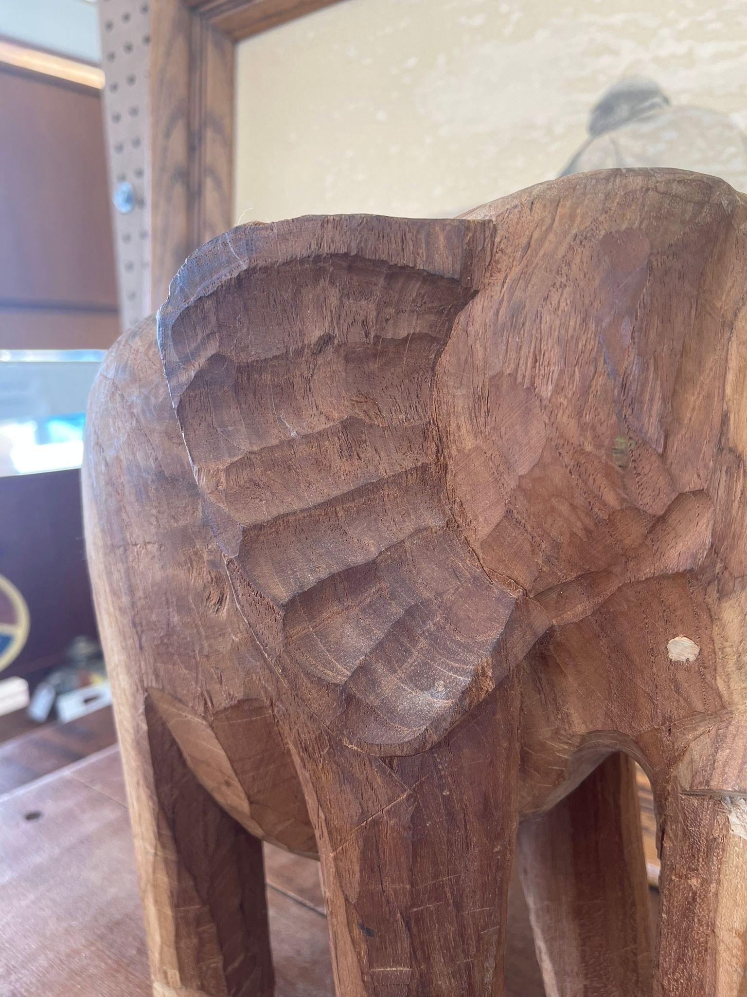 Vintage Wooden Carved Elephant Sculpture Stand For Sale 4