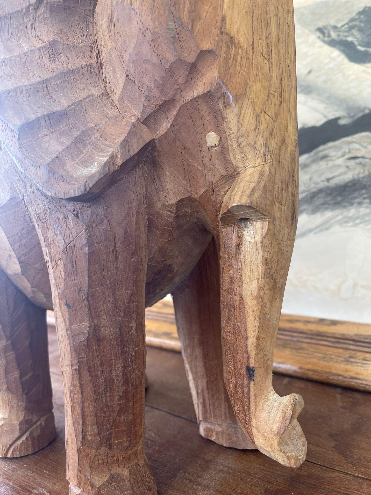 Vintage Wooden Carved Elephant Sculpture Stand For Sale 1