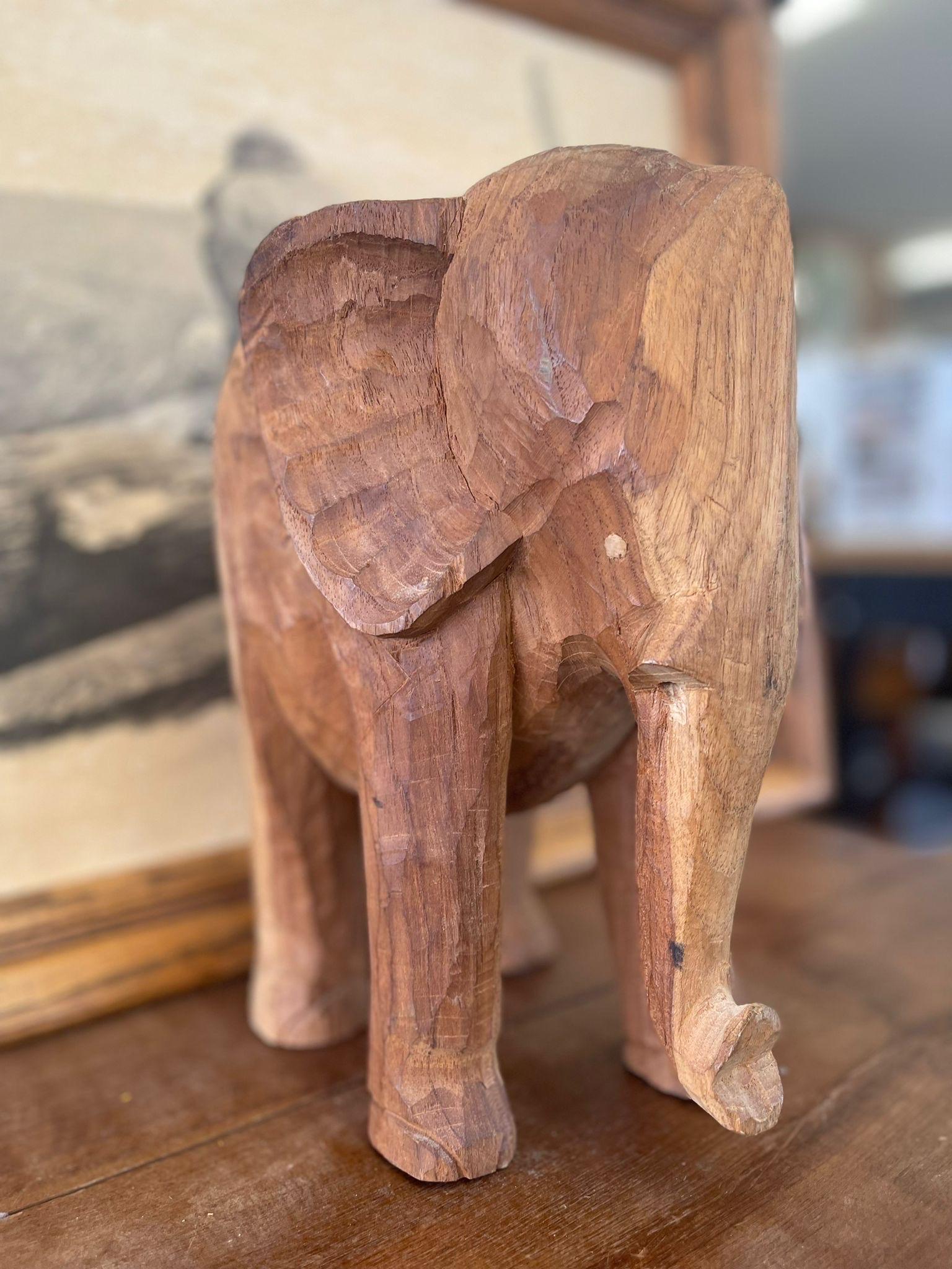 Vintage Wooden Carved Elephant Sculpture Stand For Sale 2