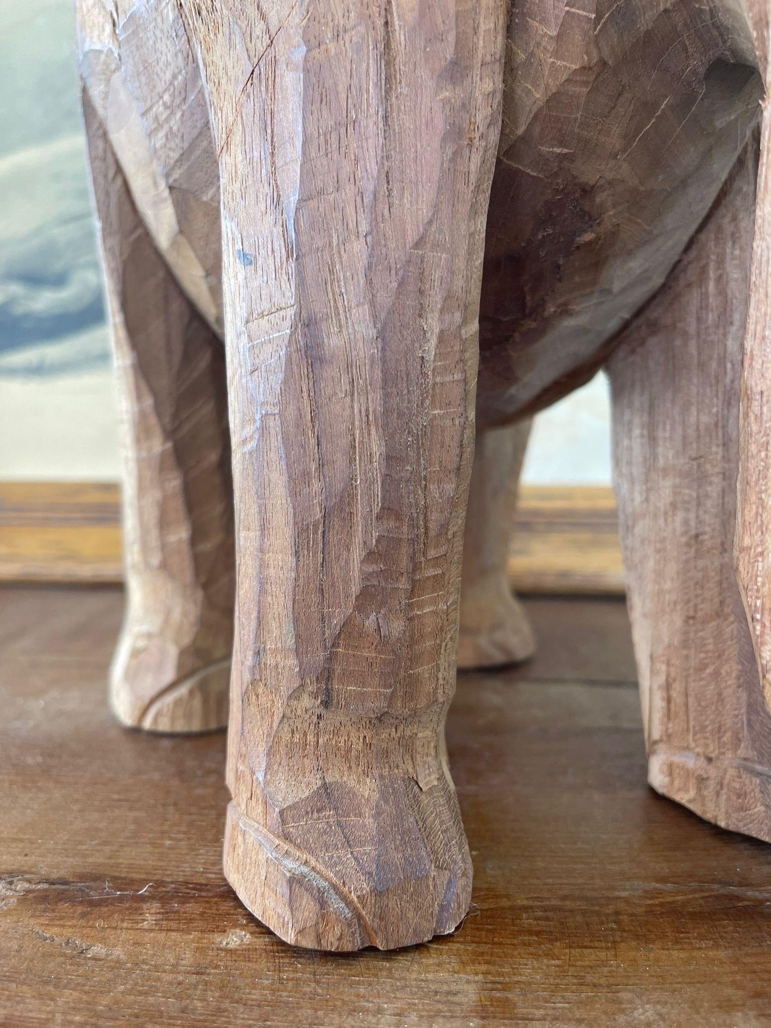 Vintage Wooden Carved Elephant Sculpture Stand For Sale 3