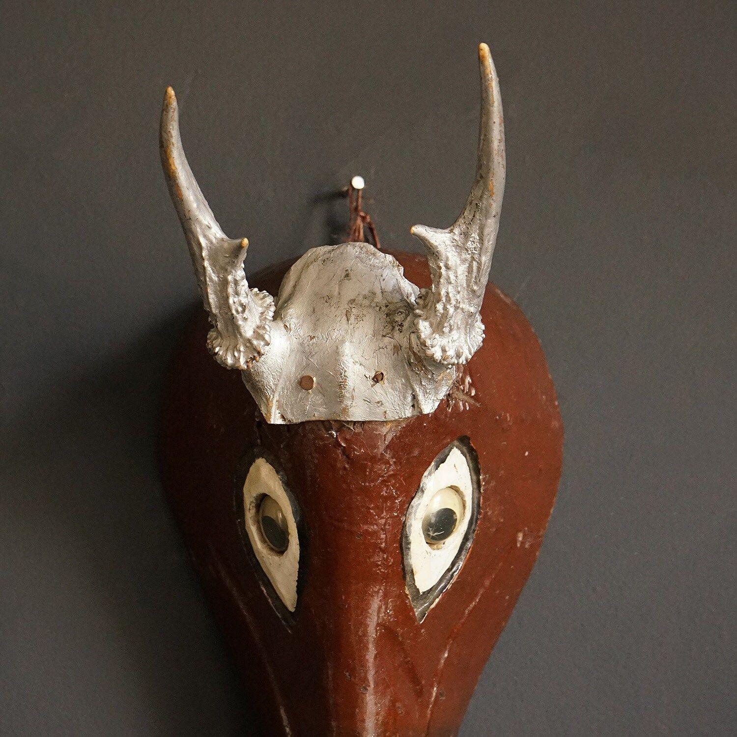 Hand-Carved Vintage Mexican Folk Art Hand Carved and Hand Painted Wooden Deer Mask