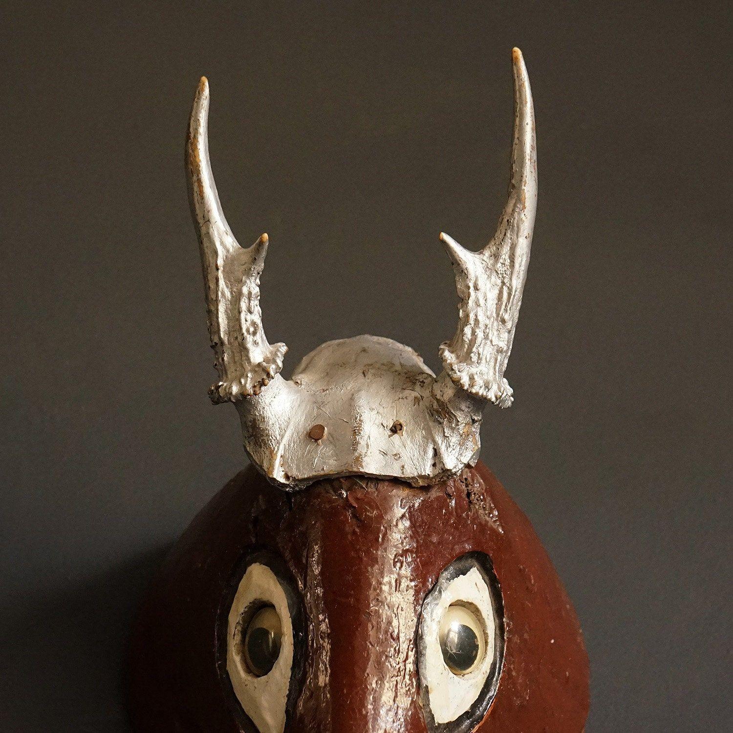 20th Century Vintage Mexican Folk Art Hand Carved and Hand Painted Wooden Deer Mask