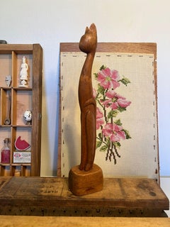 Vintage Wooden Cat Sculpture.