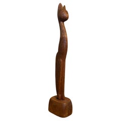 Vintage Katze Skulptur aus Holz.