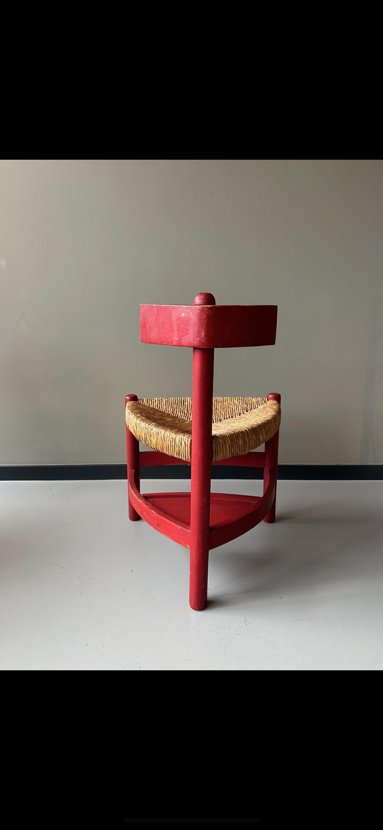 Modern Vintage wooden chair with rush seating Wim den Boom For Sale
