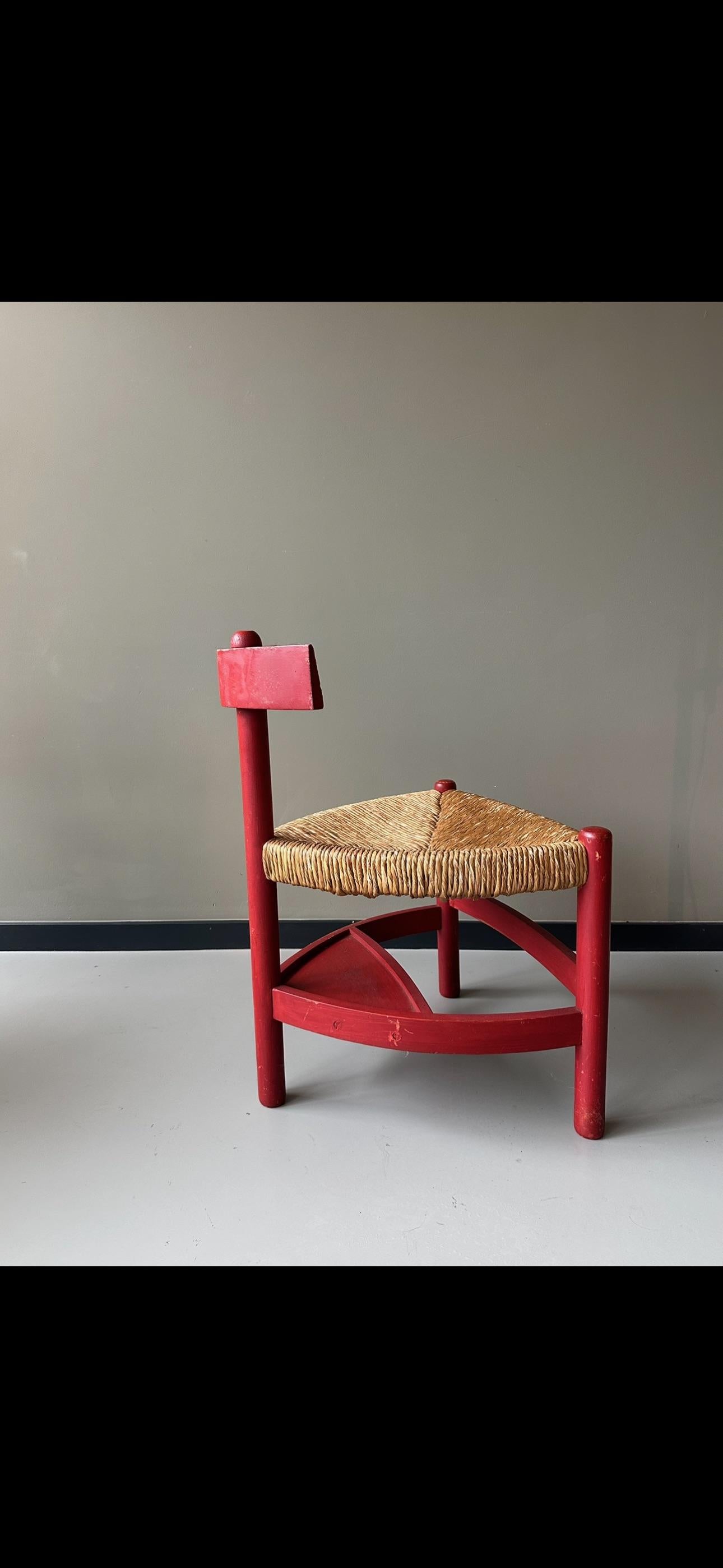 Mid-20th Century Vintage wooden chair with rush seating Wim den Boom For Sale