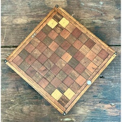 Vintage Wooden Chessboard with Metal Accents