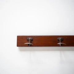Vintage Wooden Coat Rack with Iron Hooks, France, 1950s